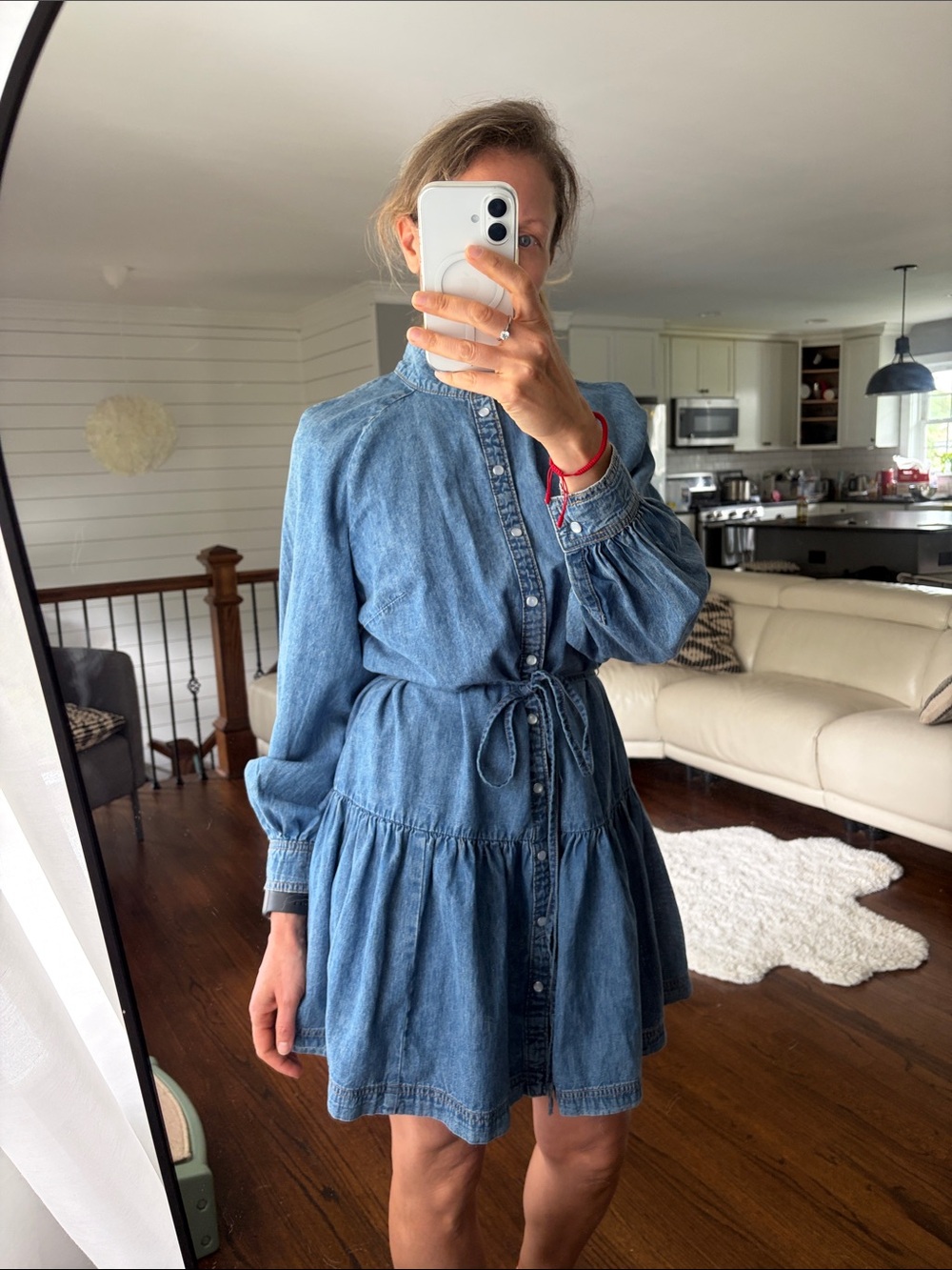 H&M Blue Denim Button-Front Tie-Waist Mini Dress